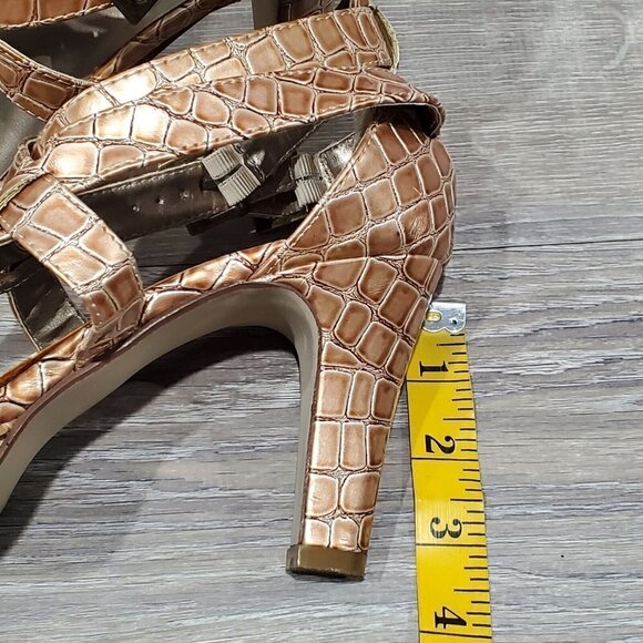 Lane Bryant Women's Brown Faux Reptile Double Strap Heels Shoes Open Toe SZ 9W - Picture 12 of 15
